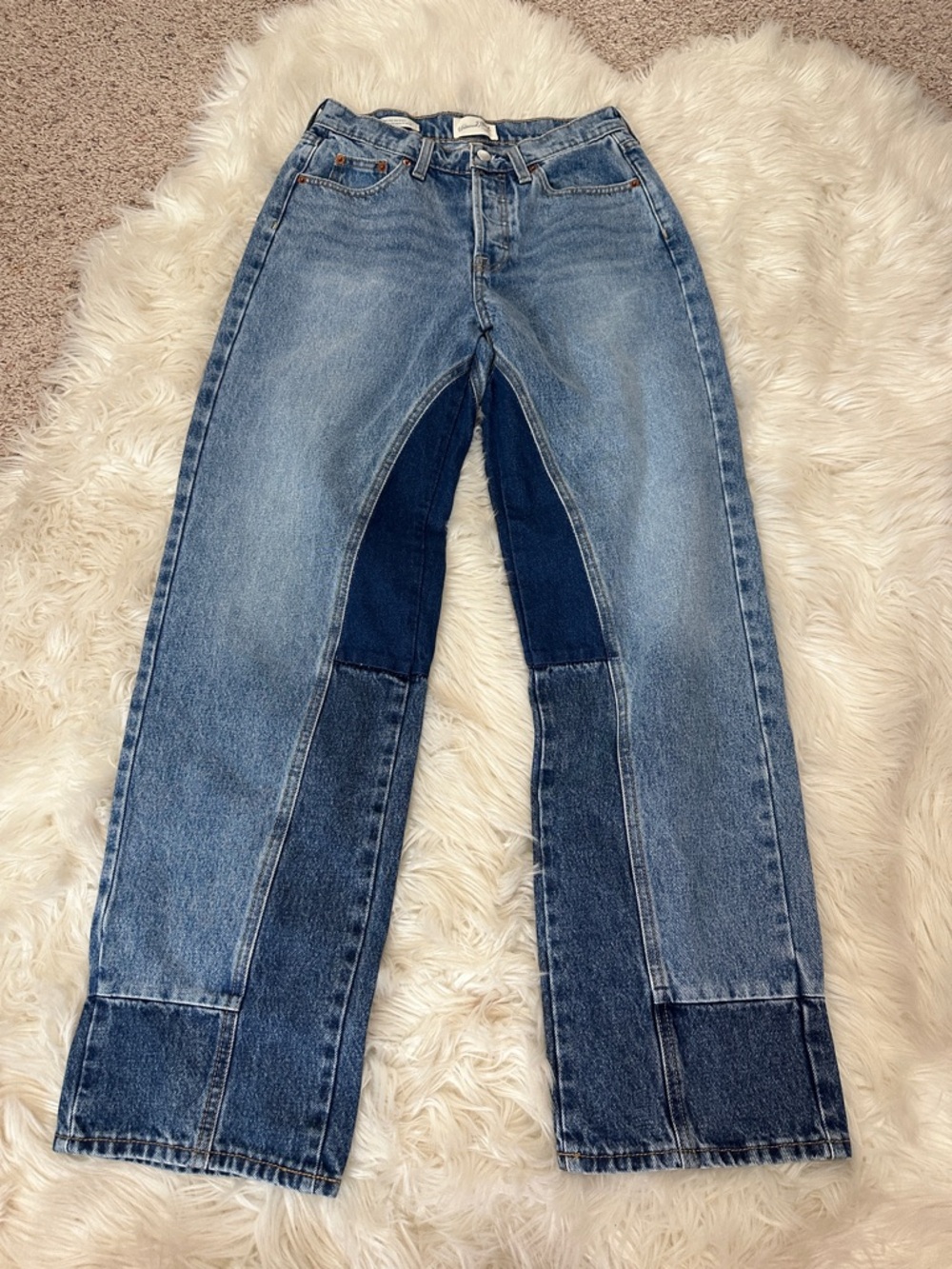 Two-Tone Blue Patchwork Women's Jeans